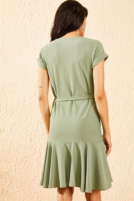 Bianco Lucci Kadın Kol Katlamalı Beli Lastikli Elbise - Mint Yeşili