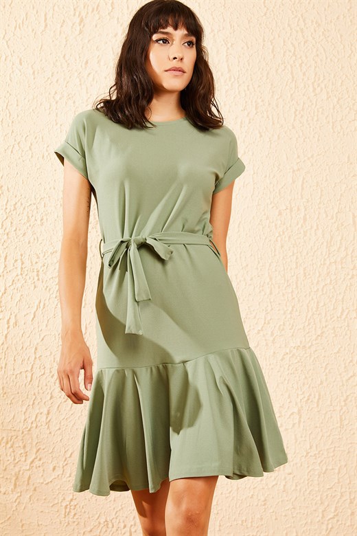 Bianco Lucci Kadın Kol Katlamalı Beli Lastikli Elbise - Mint Yeşili
