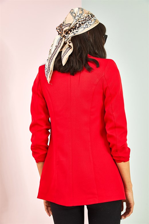 Bianco Lucci Kadın Kolu Büzgülü Blazer Ceket - Kırmızı