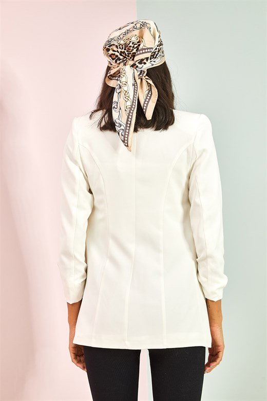 Bianco Lucci Kadın Kolu Büzgülü Blazer Ceket - Beyaz