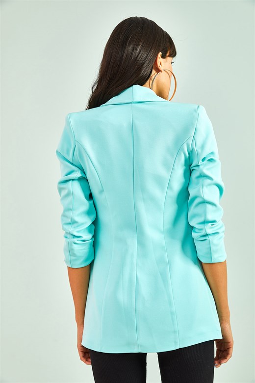 Bianco Lucci Kadın Kolu Büzgülü Blazer Ceket - Su Yeşili