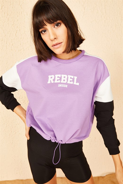 Bianco Lucci Kadın Rebel Baskılı Sweatshirt - Lila