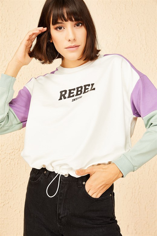 Bianco Lucci Kadın Rebel Baskılı Sweatshirt - Ekru