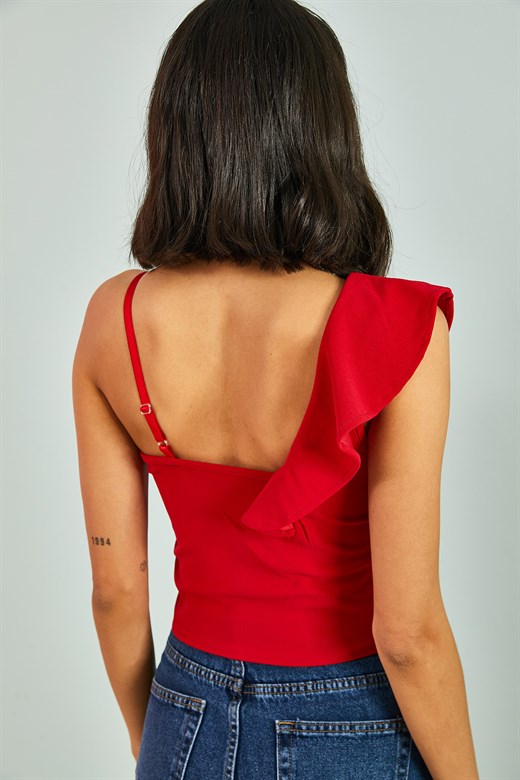 Bianco Lucci Kadın Tek Omuz Desenli Bluz - Kırmızı