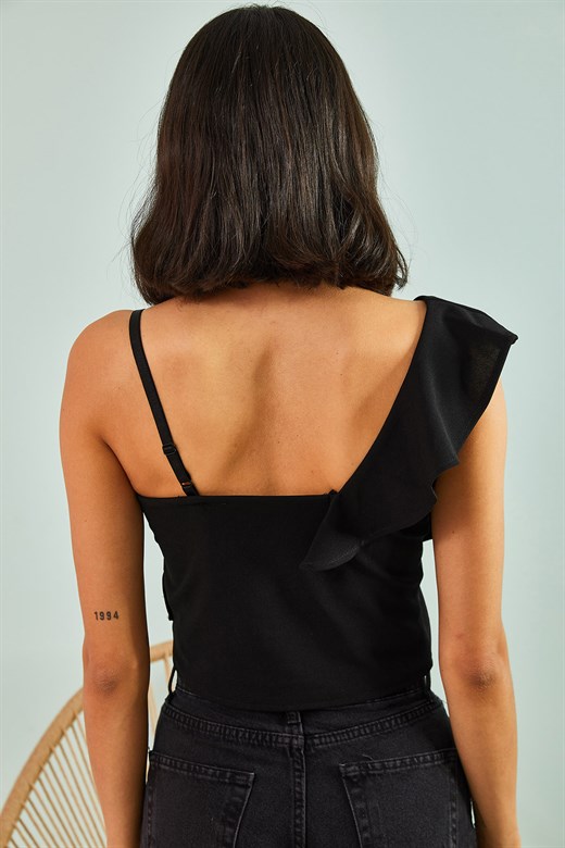 Bianco Lucci Kadın Tek Omuz Desenli Bluz - Siyah