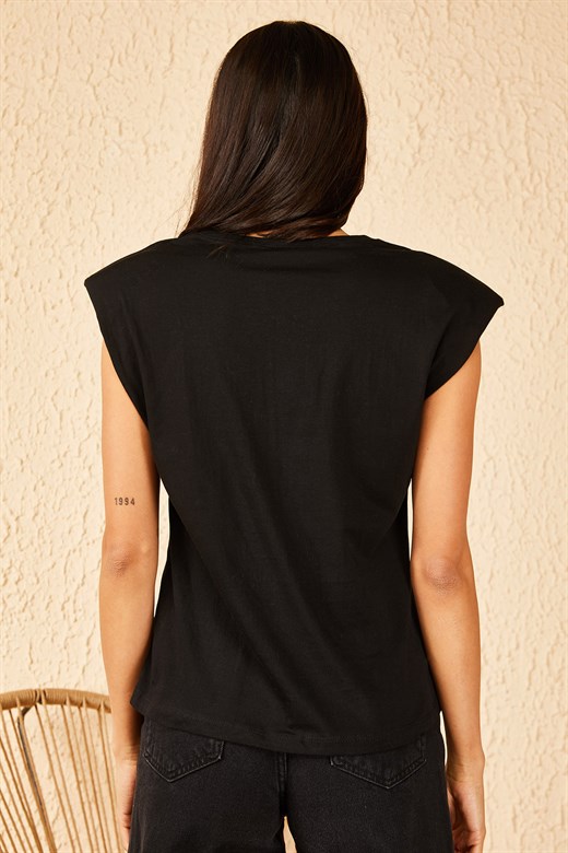 Bianco Lucci Kadın V Yaka Vatkalı Tshirt 30011050 - Siyah