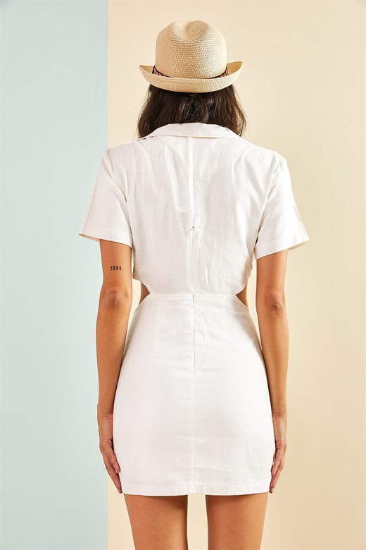 Bianco Lucci Kadın V Yakalı Yanları Yırtmaçlı Elbise - Beyaz