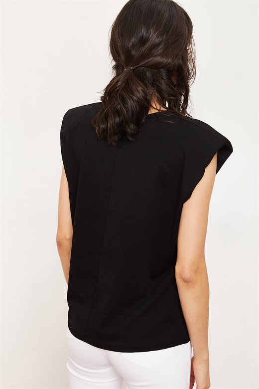 Bianco Lucci Kadın Vatkalı Penye Basic T-Shirt - Siyah