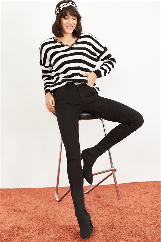 Bianco Lucci Kadın Yüksek Bel Skinny Jeans - Siyah