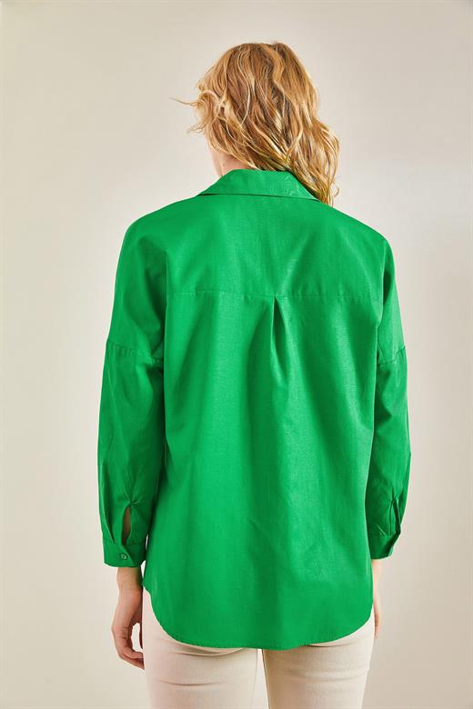 Uzun Terikoton Gömlek - Yeşil