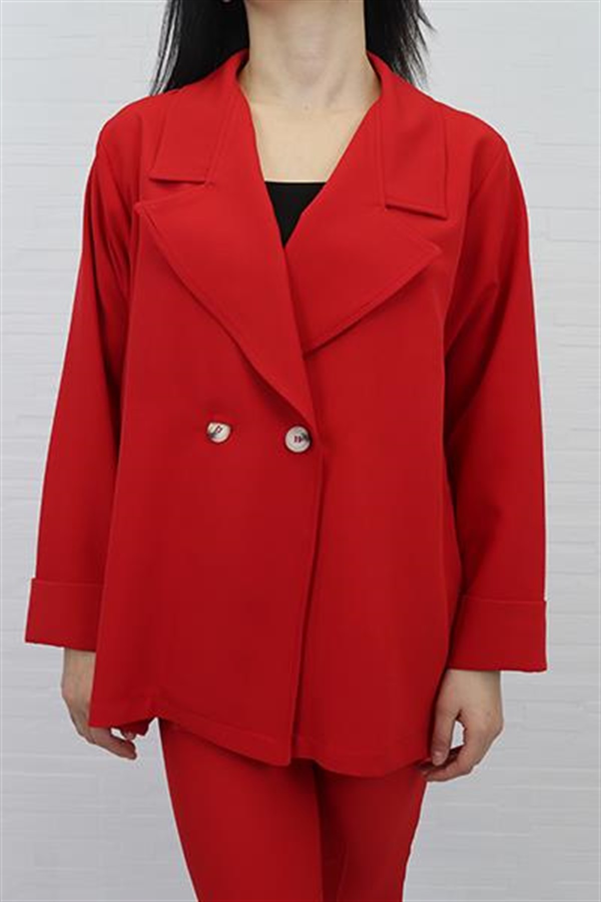 Kruvaze Astarsız Oversize Kadın Ceket - Kırmızı