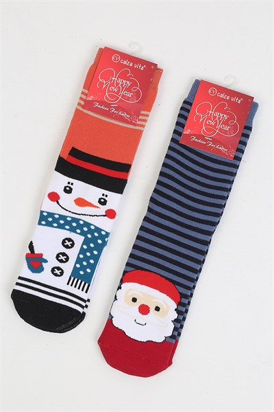 Yılbaşı Desenli 2'li Pamuklu Havlu Çorap
