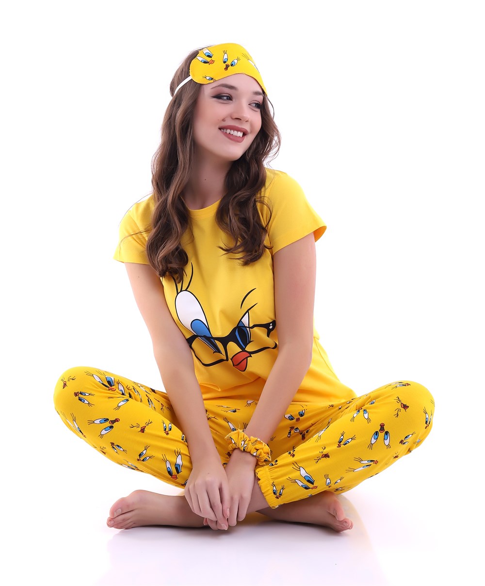 Uyku Bantlı Tweety Baskılı Pijama Takımı - Binbirbutik