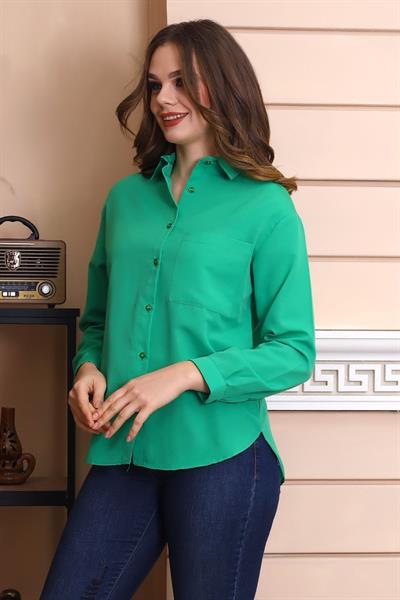 Cepli Terikoton Yeşil Kadın Gömlek
