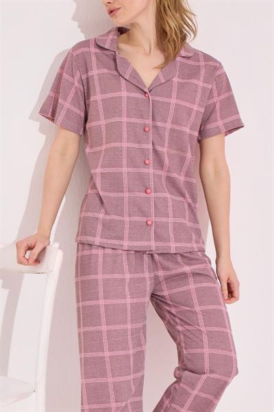 Çizgili Rotasyon Baskılı Düğmeli Pijama Takımı
