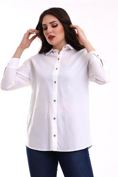 Sırt Düğmeli Detay Vual Kumaş Beyaz Kadın Gömlek