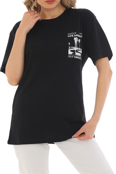 Siyah Los Angeles Baskılı Oversize Kadın T-Shirt