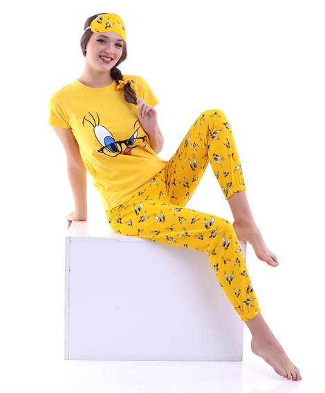 Uyku Bantlı Tweety Baskılı Pijama Takımı - Binbirbutik