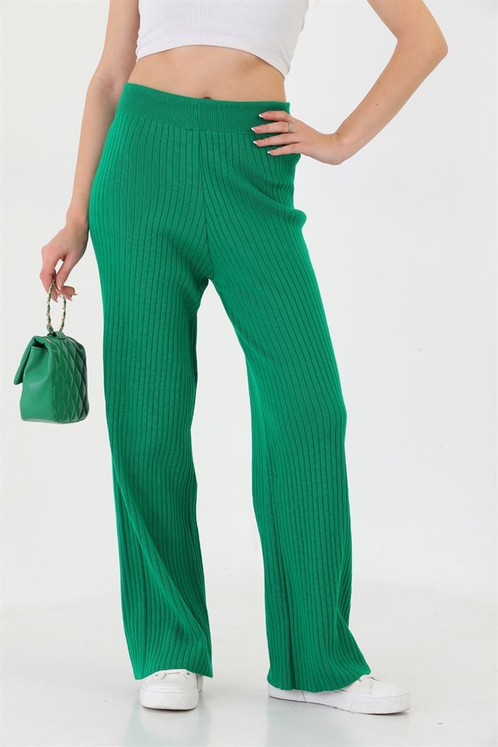 Yeşil Yüksek Bel İspanyol Paça Kadın Triko Pantolon