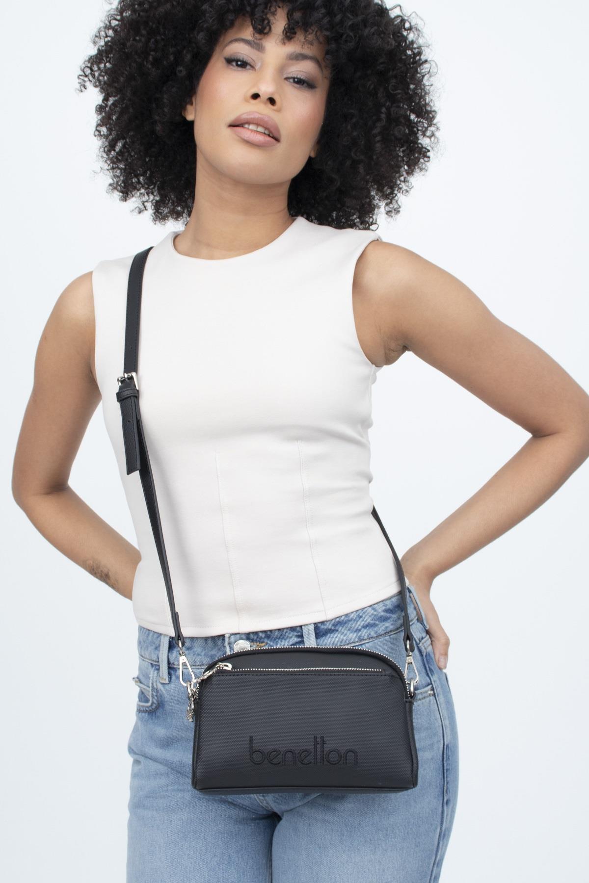 Benetton 1342 Siyah Baskılı Çarpraz Bayan Çanta