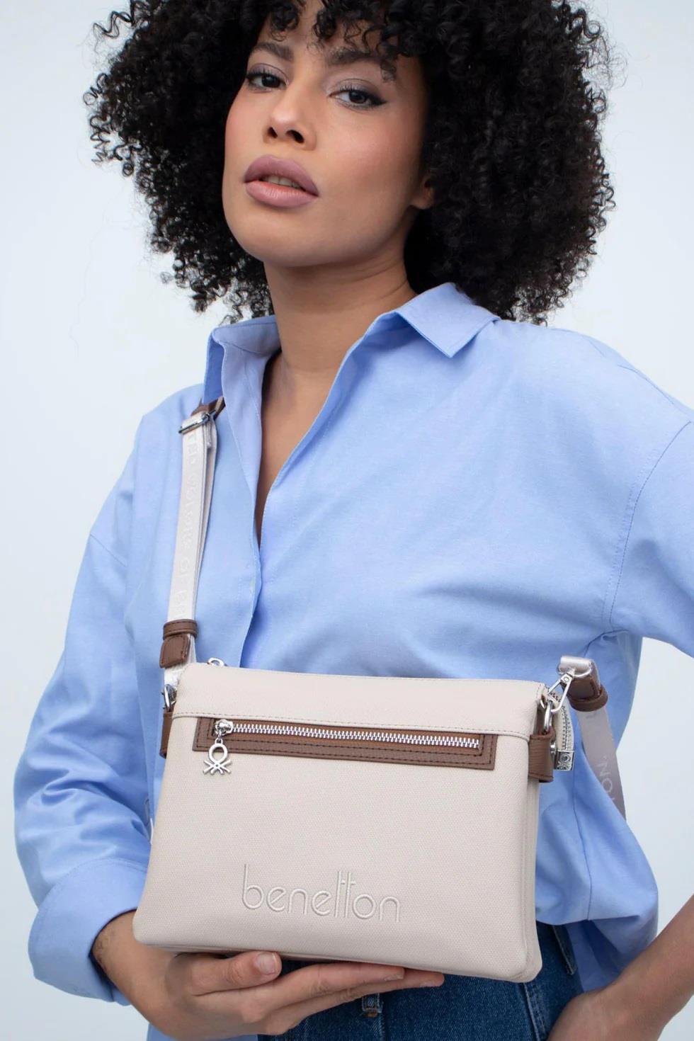 Benetton 1361 Bej Kahve Baskılı Çarpraz Bayan Çanta