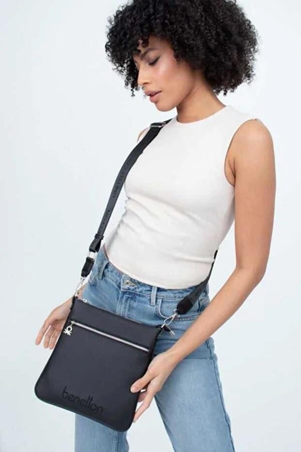 Benetton 1363 Siyah Baskılı Çarpraz Bayan Çanta