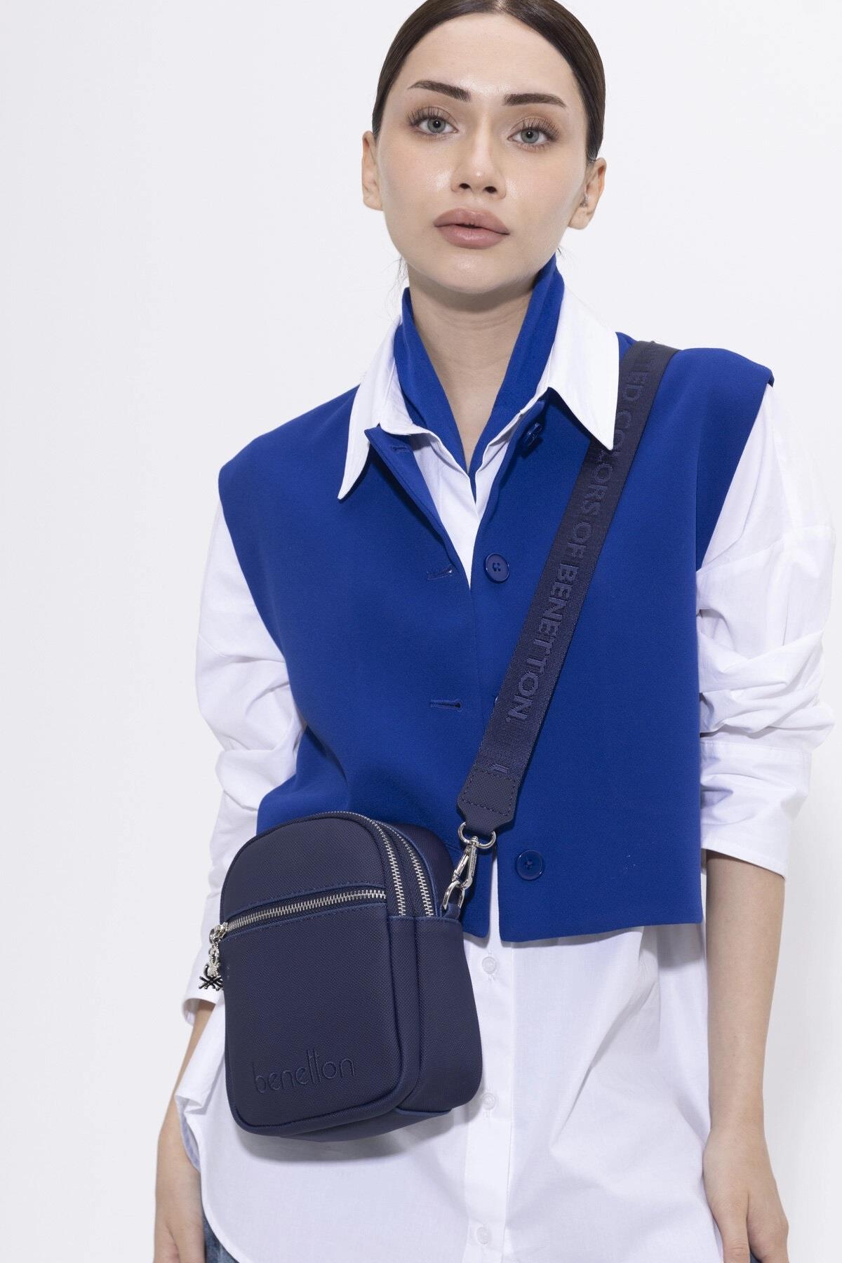 Benetton 1414 Lacivert Baskılı Çarpraz Bayan Çanta