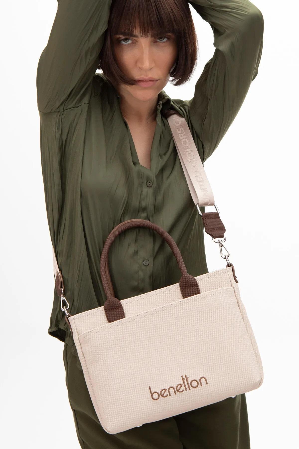 Benetton 1614 Bej Kahve Baskılı Çarpraz Bayan Çanta