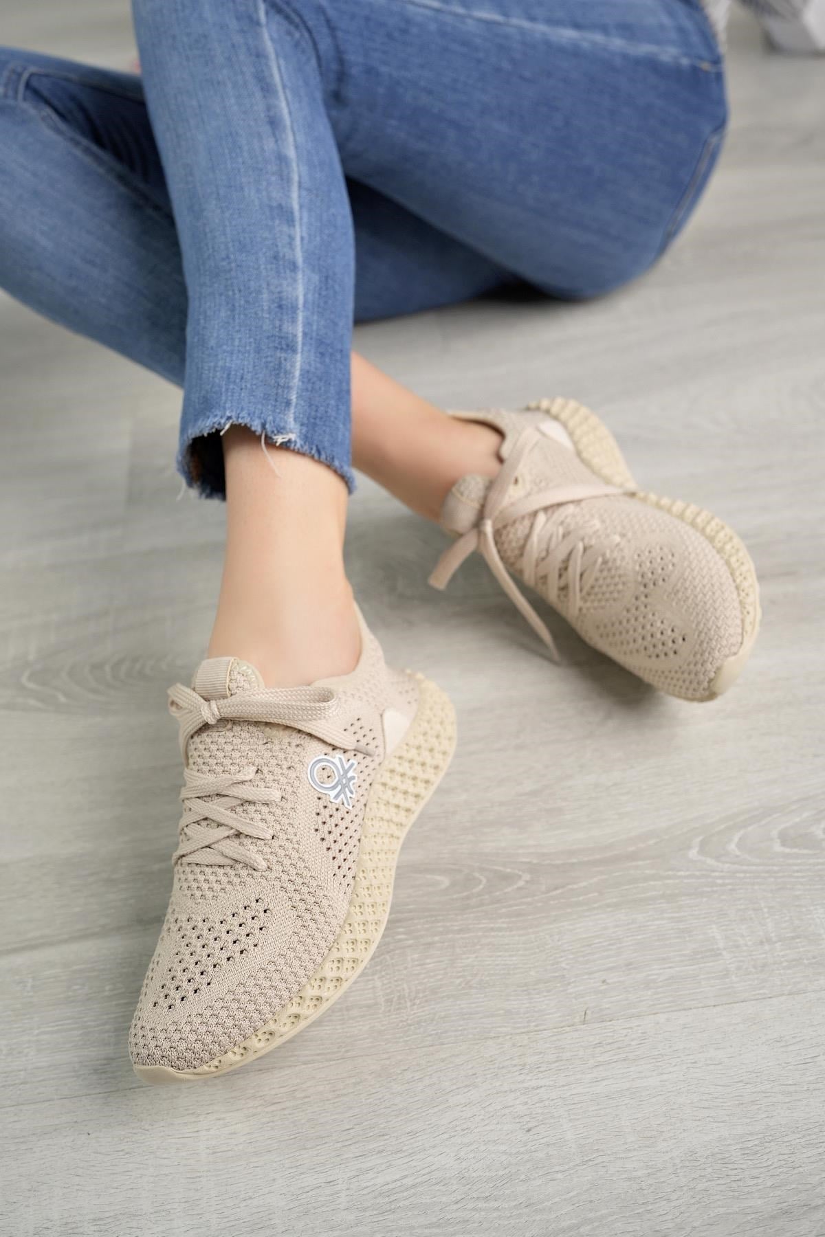 Benetton 30009 Bej Triko Örgü Unisex Sneakers