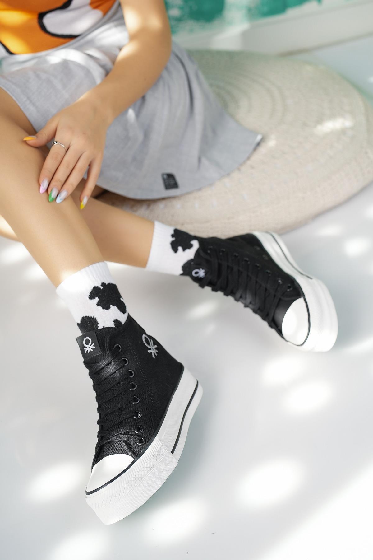 Benetton 30939 Siyah Kalın Taban Uzun Kadın Sneakers