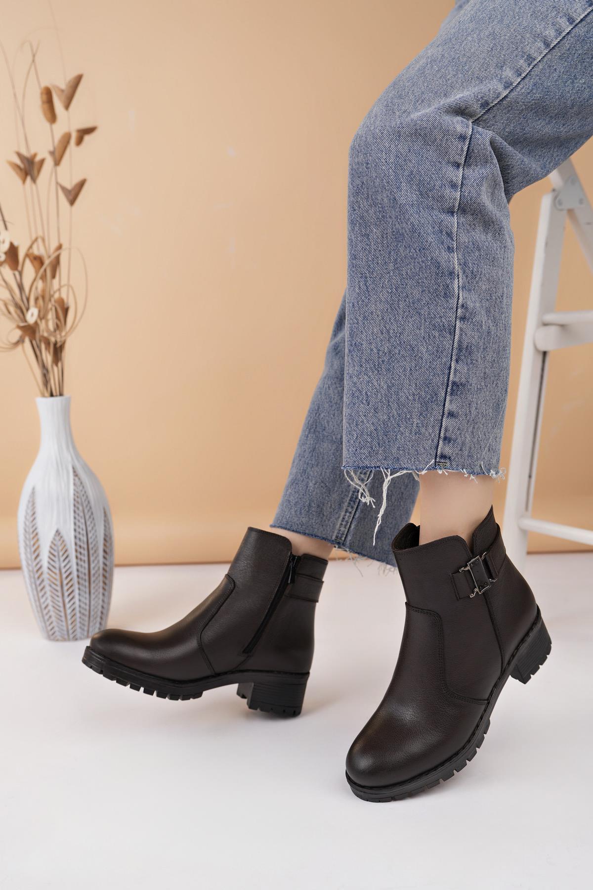 Castle Black 16463 Kahve Hakiki Deri Kışlık Kadın Bot