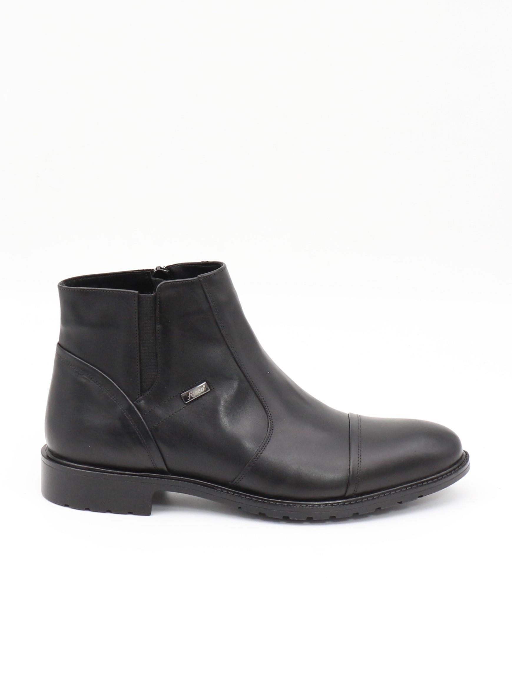 Fosco 3580-1 Siyah Hakiki Deri Kauçuk Taban Kürklü Erkek Bot