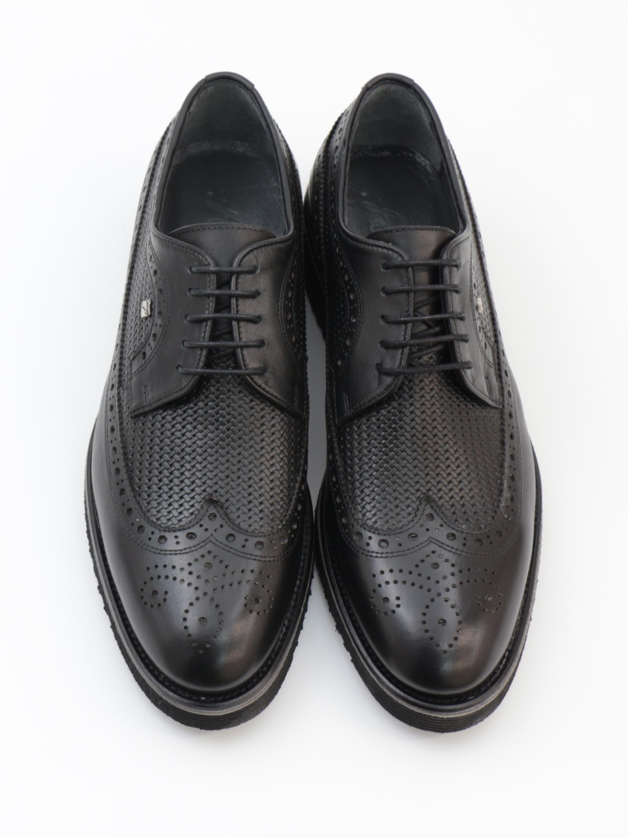 Fosco 7061 Siyah Hakiki Deri Eva Taban Bağcıklı Erkek Ayakkabı