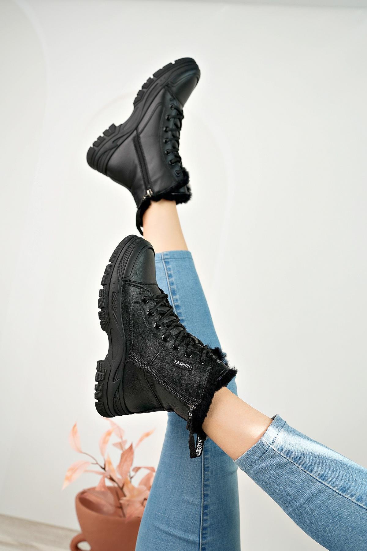 Guja 24K310 24 Siyah İçi Kürklü Fermuarlı Fashion Kadın Bot