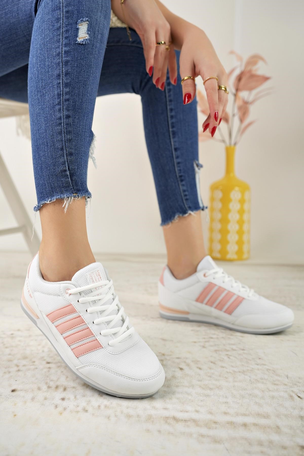Liger 7218 Beyaz Pudra Memory Foam Kadın Spor Ayakkabı