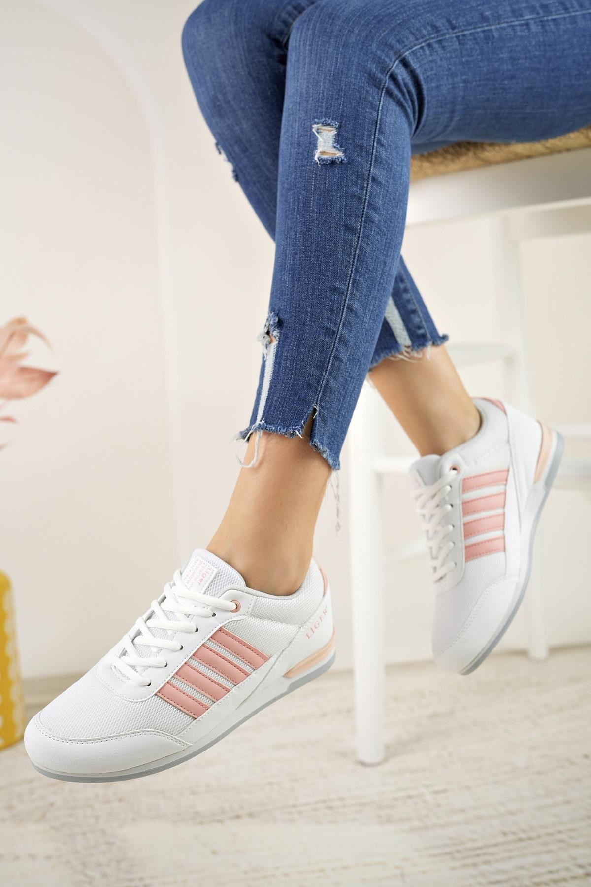 Liger 7218 Beyaz Pudra Memory Foam Kadın Spor Ayakkabı