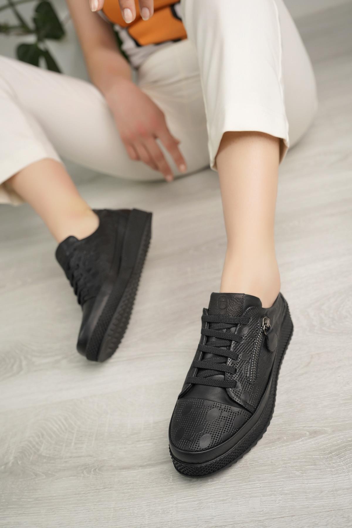 Mammamia D24YA 3590 Siyah Hakiki Deri Anatomik Kadın Ayakkabı