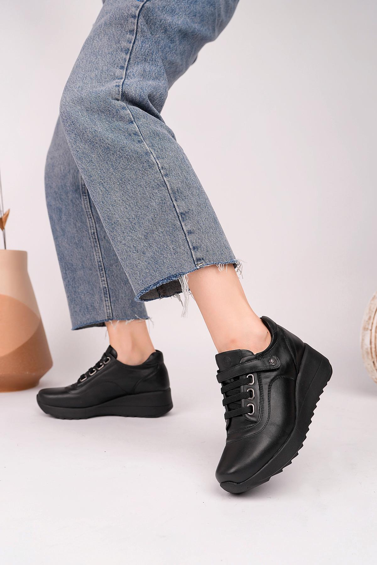 Mammamia D25KA 3535 Siyah Hakiki Deri Kadın Ayakkabı