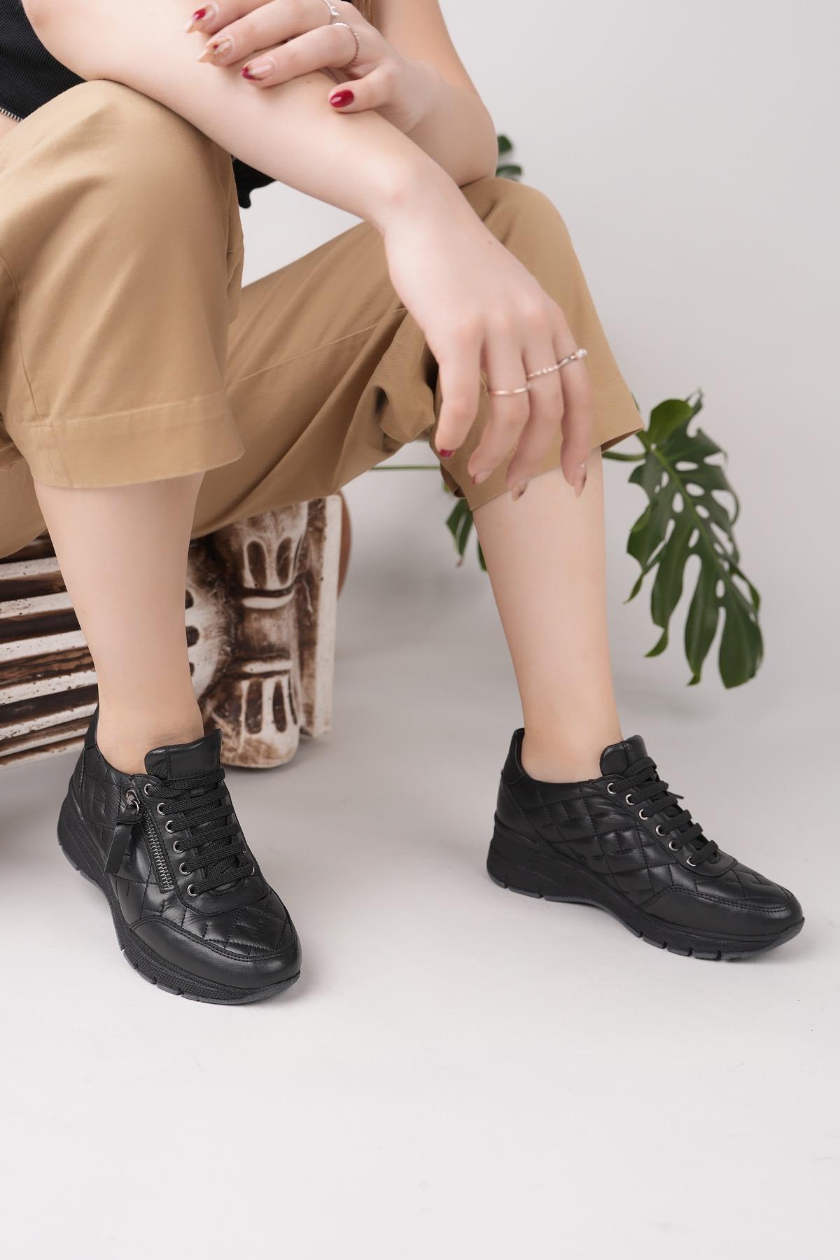 Mammamia D25KA 3605 Siyah Hakiki Deri Dolgu Kadın Ayakkabı