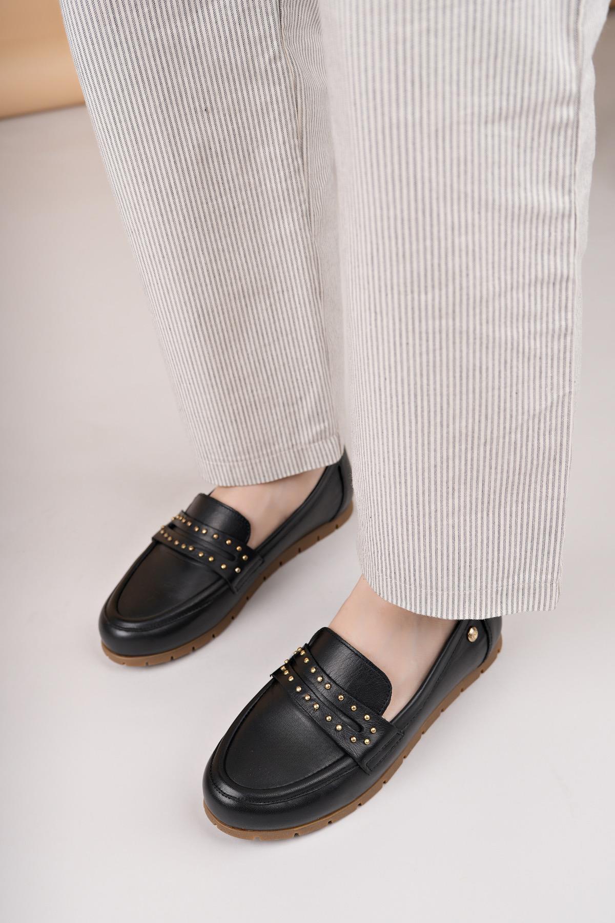 Mammamia D25YA 3590 Siyah Hakiki Deri Kadın Ayakkabı