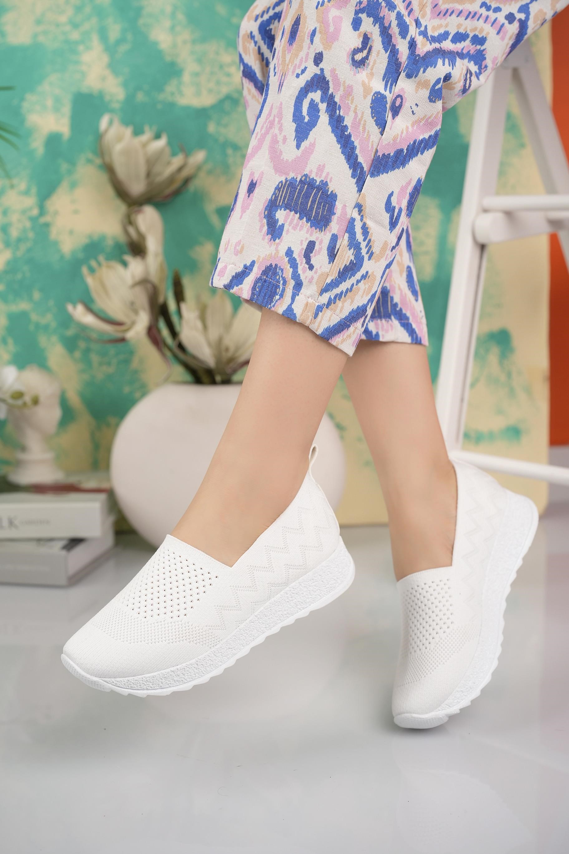 Nesil shoes Aky 055 Beyaz Triko Yazlık Kadın Ayakkabı