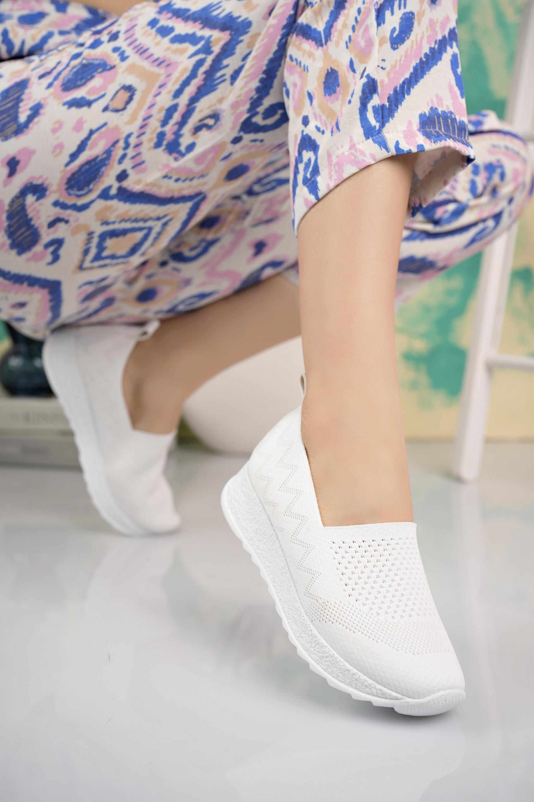 Nesil shoes Aky 055 Beyaz Triko Yazlık Kadın Ayakkabı