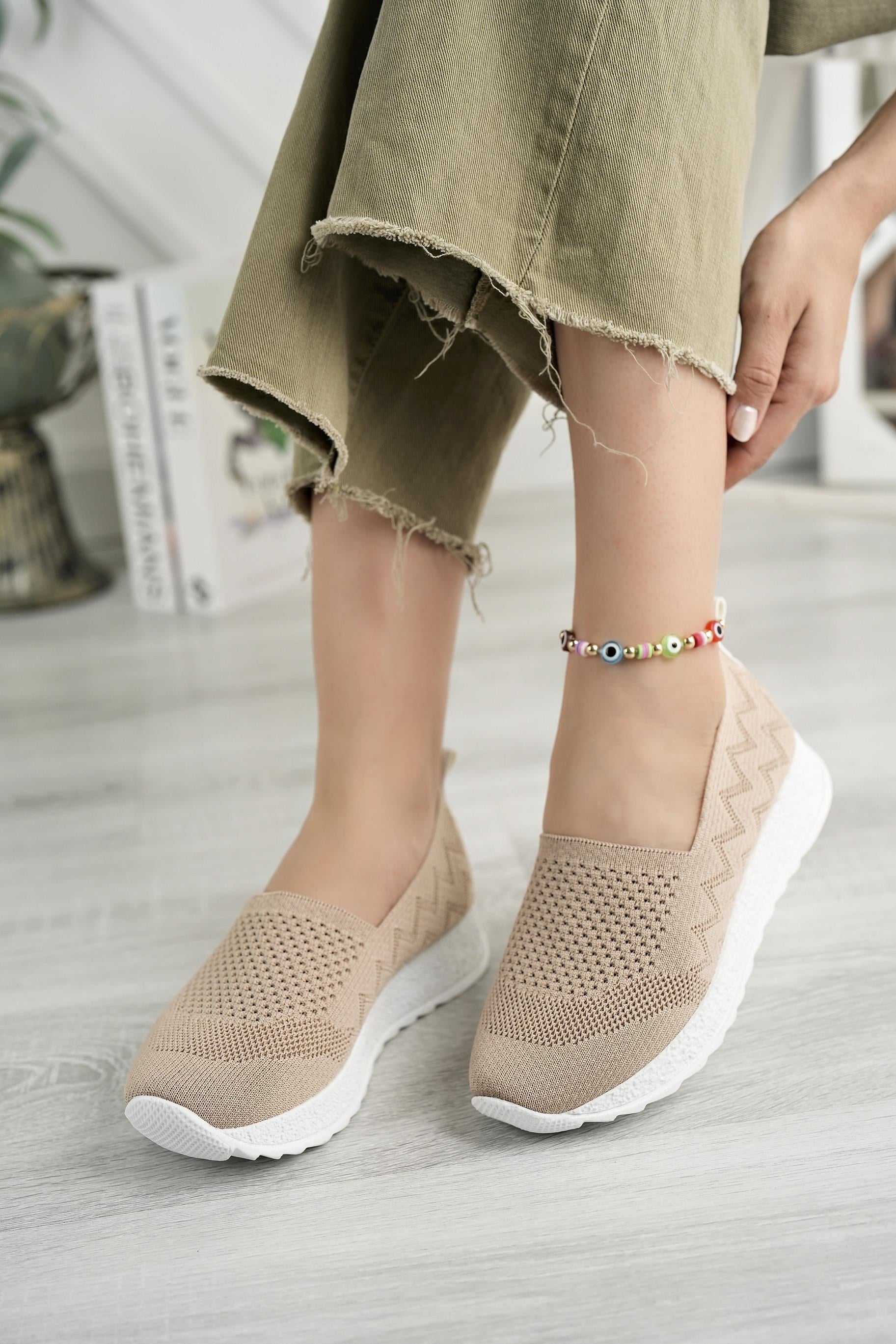 Nesil shoes Aky 055 Nude Triko Yazlık Kadın Ayakkabı