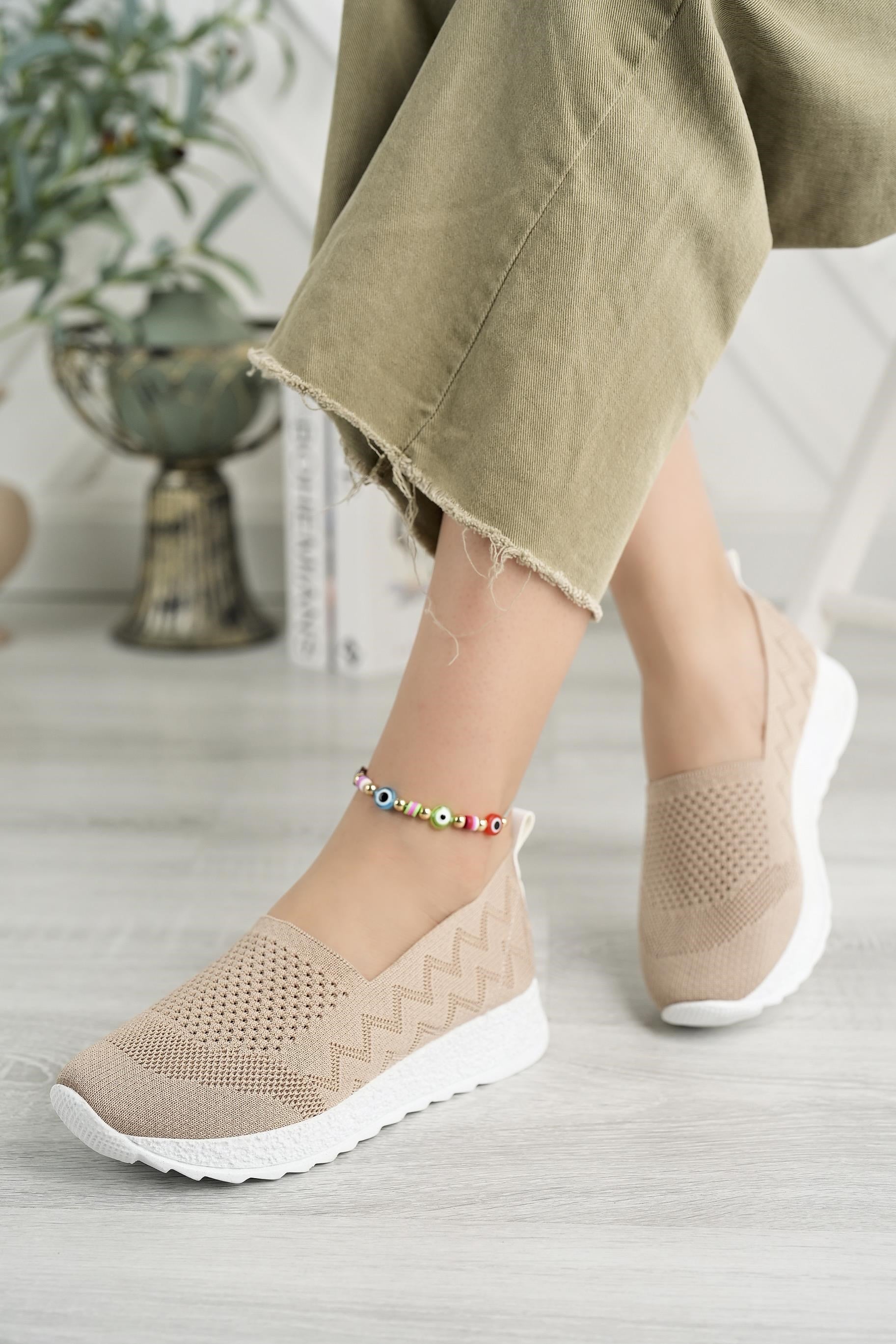 Nesil shoes Aky 055 Nude Triko Yazlık Kadın Ayakkabı