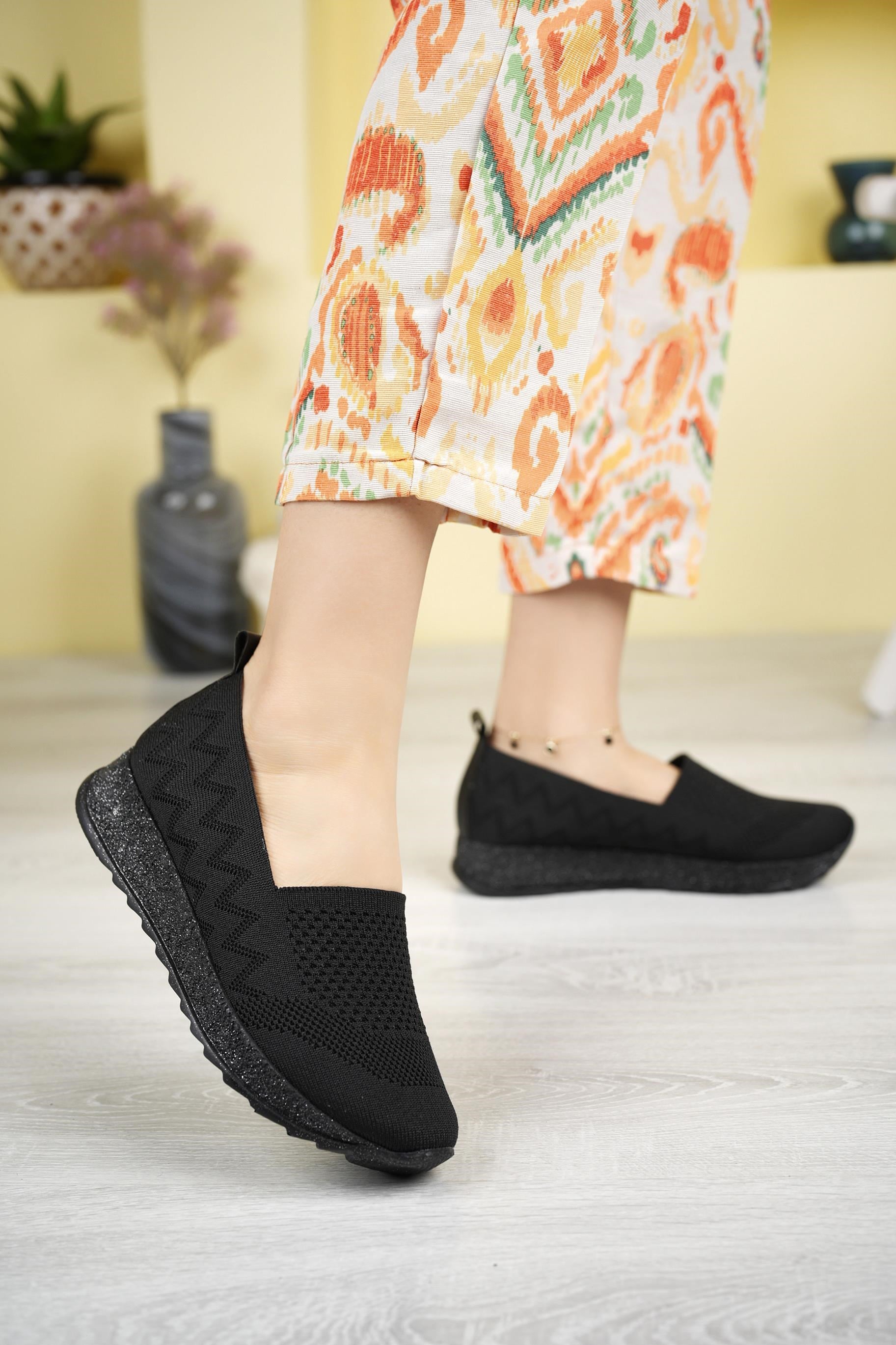 Nesil shoes Aky 055 Siyah Triko Yazlık Kadın Ayakkabı