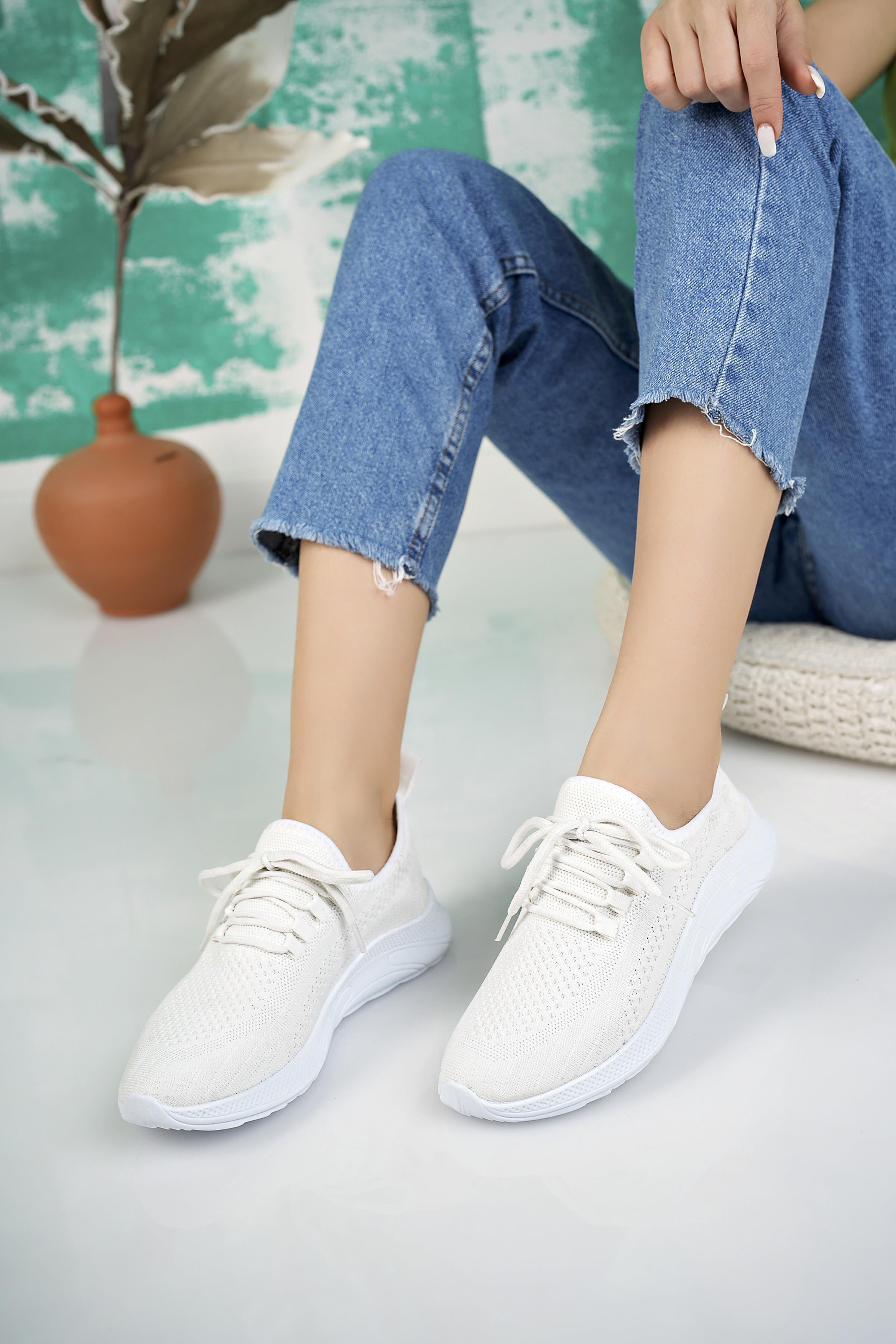 Nesil Shoes Bw 010 Beyaz Triko Örgü Kadın Sneakers