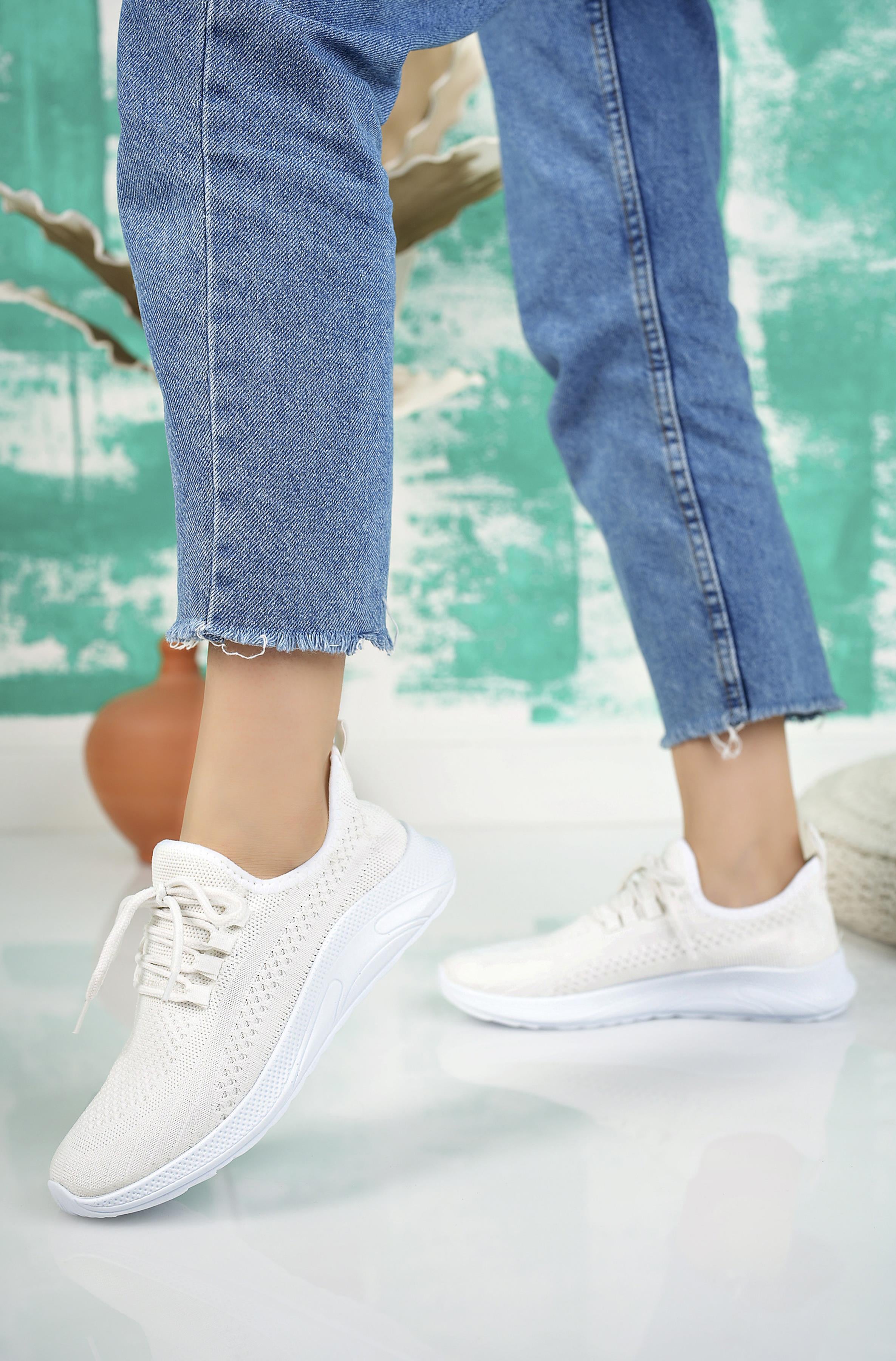Nesil Shoes Bw 010 Beyaz Triko Örgü Kadın Sneakers