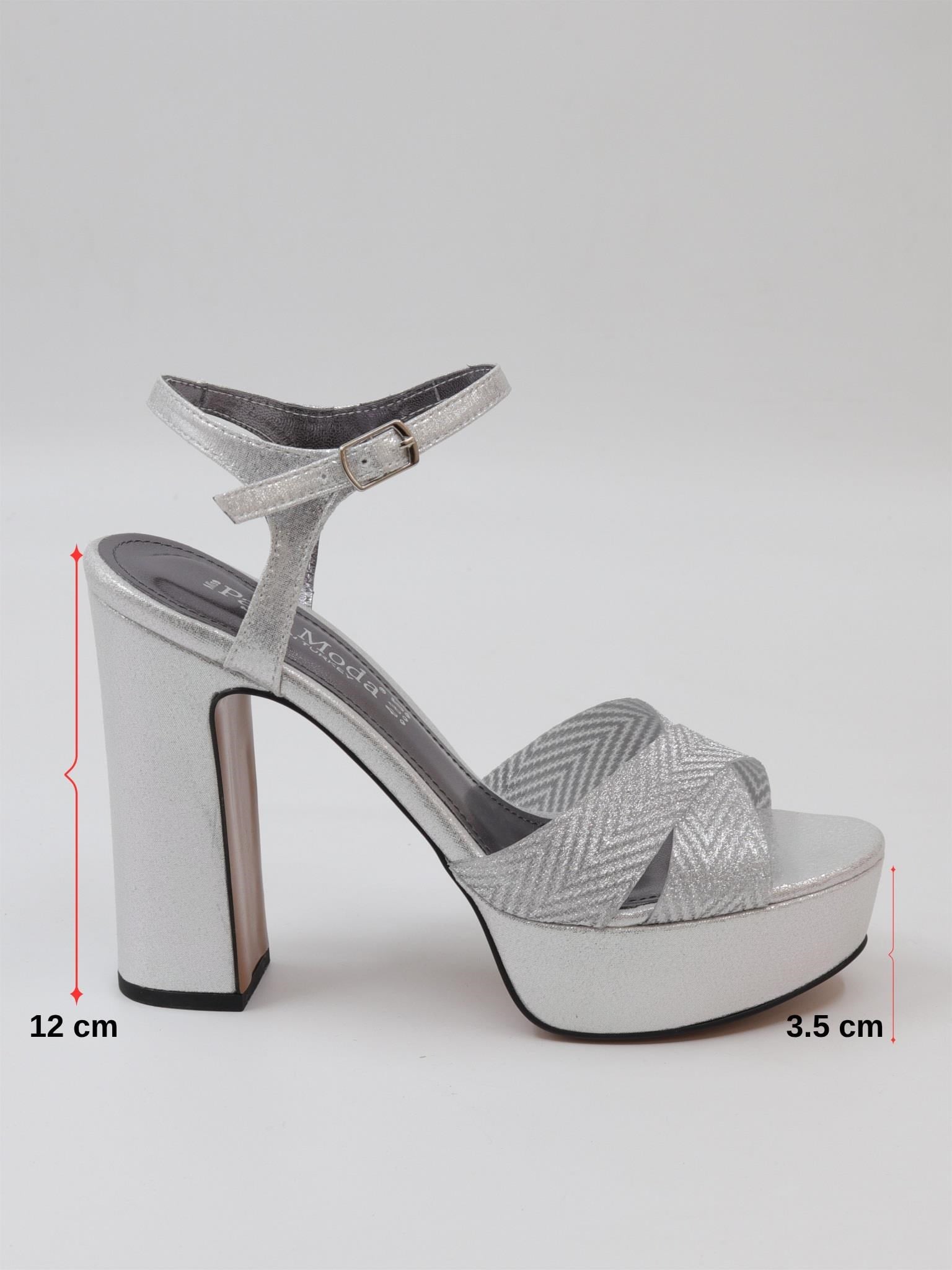 Nesil Shoes Carel 2057 Gümüş Simli Platform Kadın Sandalet