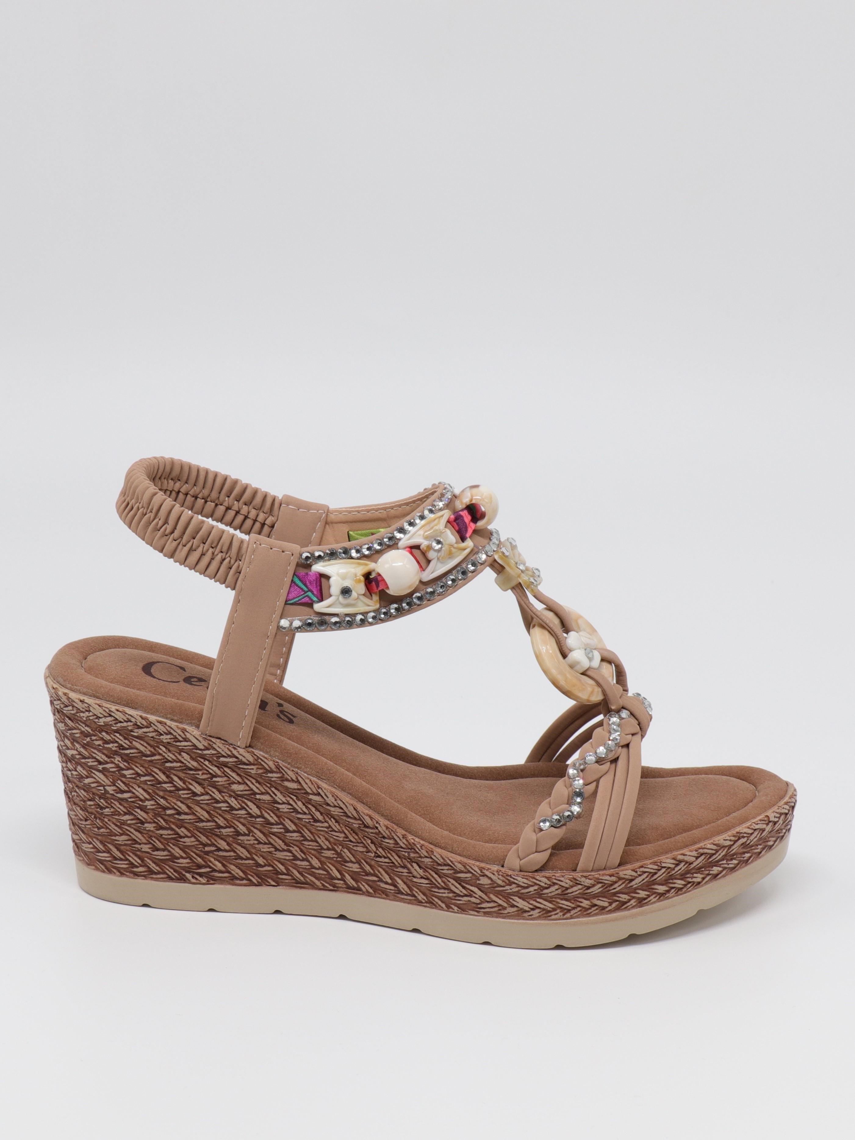 Nesil Shoes Celens 10011 Vizon Dolgu Topuk Kadın Sandalet