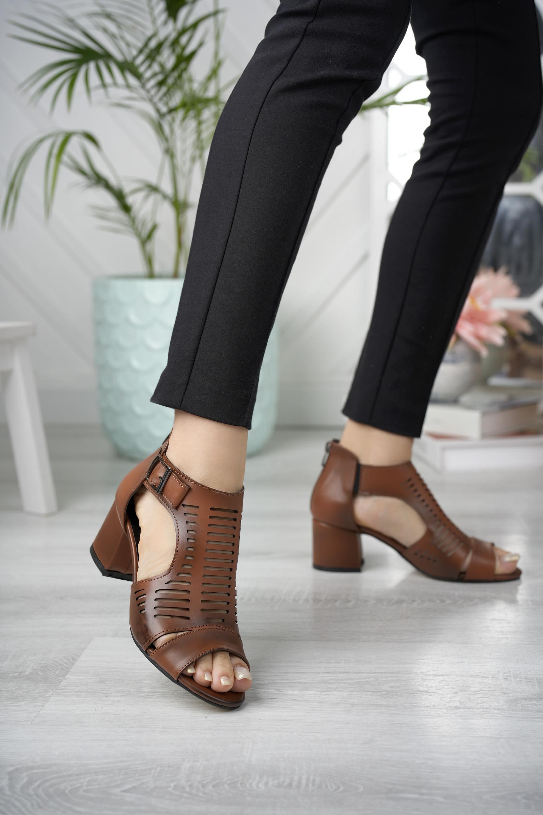 Nesil Shoes Conf 111 Taba Fermuarlı Yazlık Kadın Ayakkabı